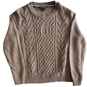 Nautica Anchor Fisherman Cable Knit Sweater XL Cotton Wool Blend Crewneck Beige